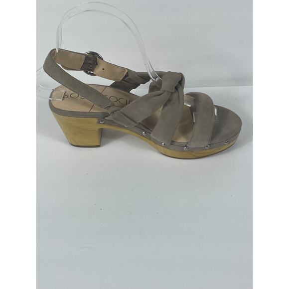 Sole Society Size 6 Mariel Studded Sandal Block Heel Mushroom Suede Wedge - Picture 4 of 12